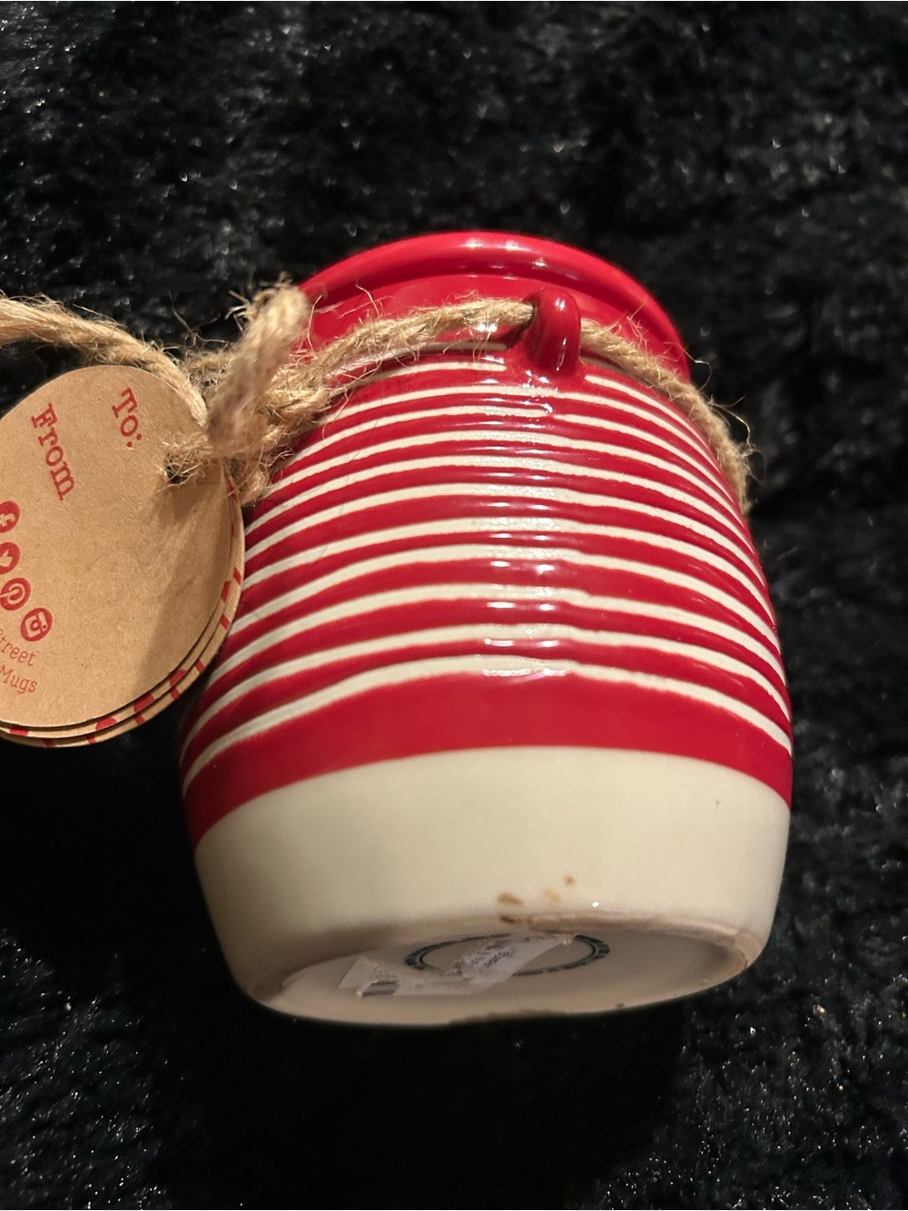 Red and White Striped Ceramic jar with lid